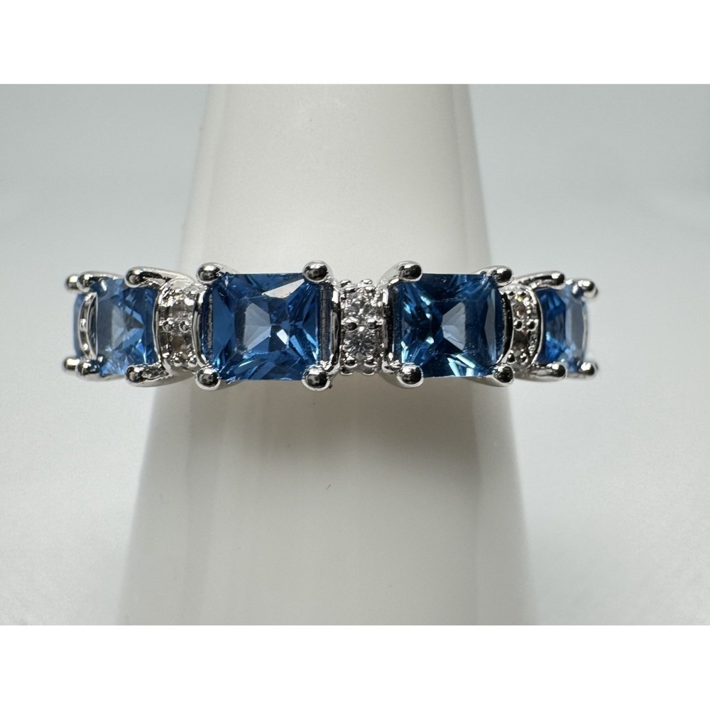Ring Bomb Party Size 8 Luck Be A Lady Aqua Blue Spinel Ring RBP8242 Rhodium